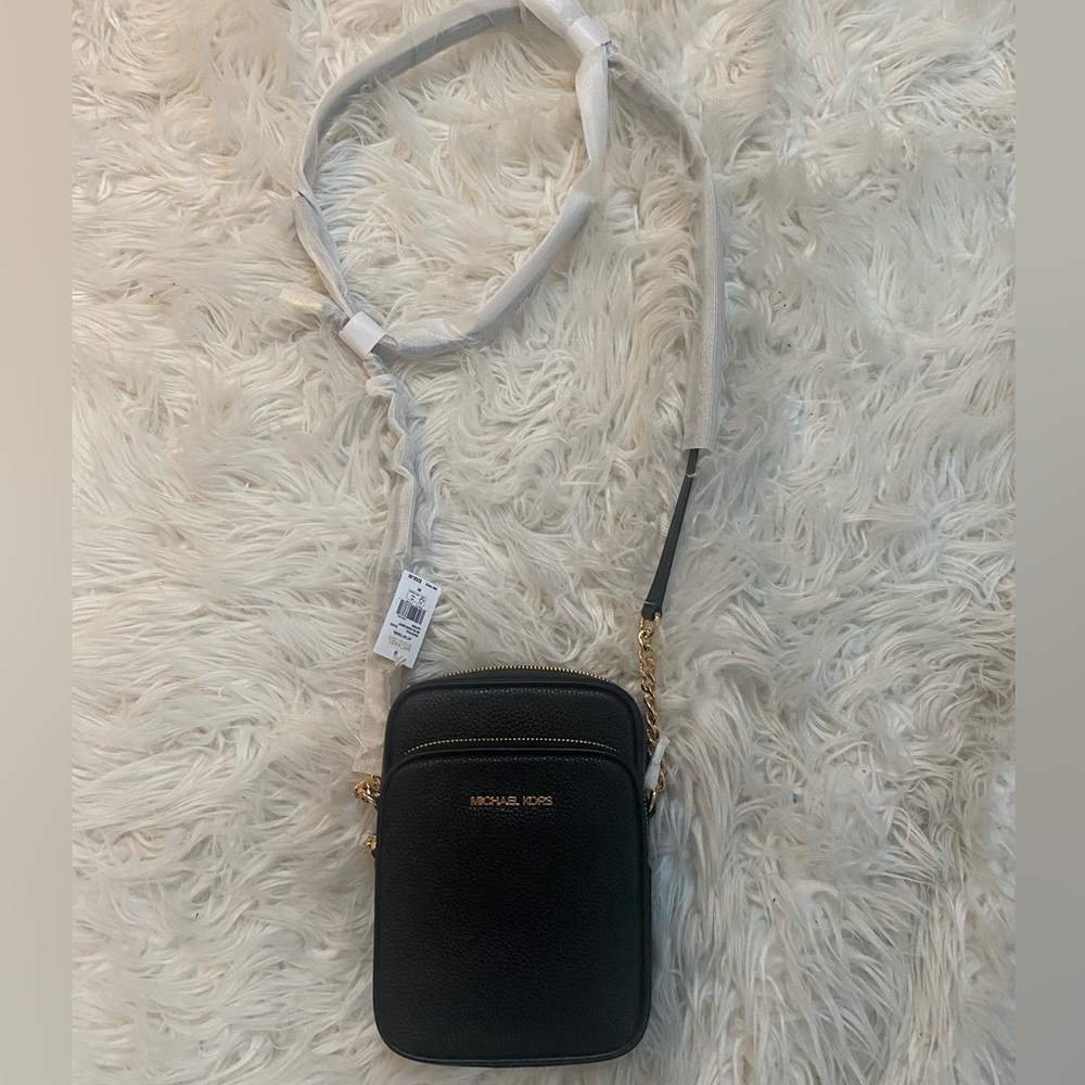 NWT! Michael Kors Black JETSET TRAVEL Textured CROSSBODY Handbag